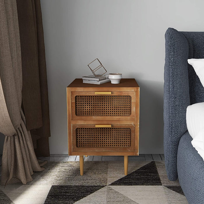 COZAYH HOME Rustic Farmhouse Woven Fronts Nightstand
