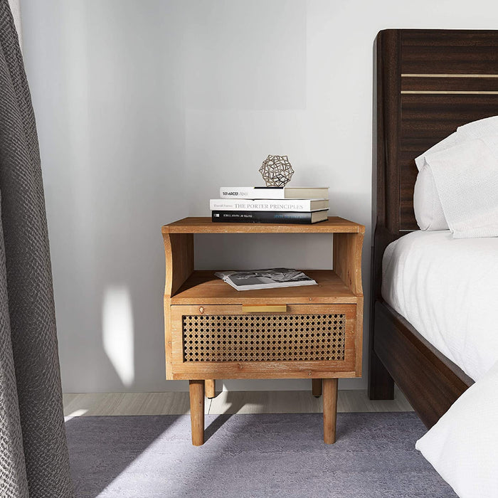 COZAYH HOME Rustic Farmhouse Woven Fronts Nightstand