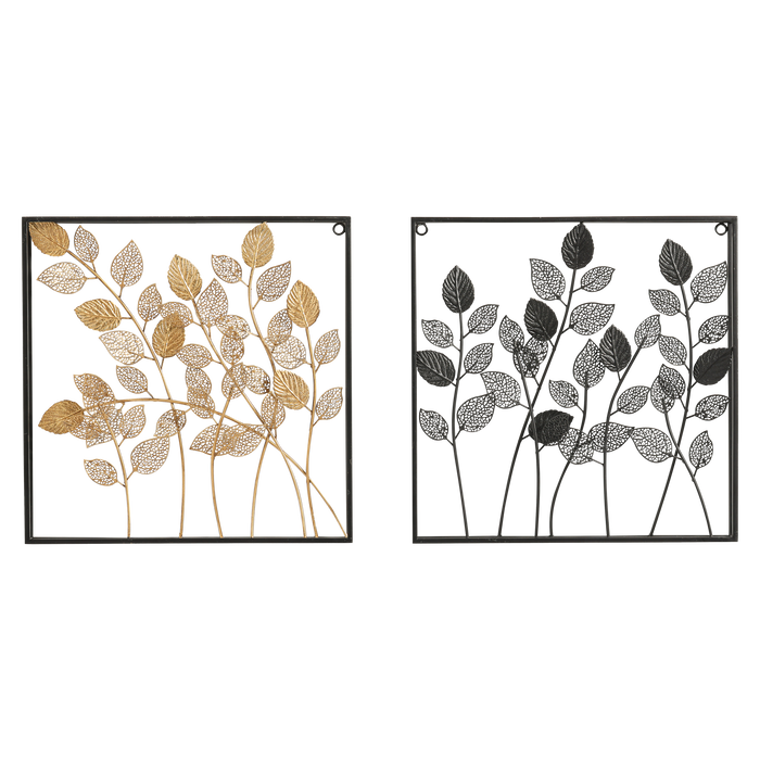 COZAYH HOME Gold and Black Metal Leaves Wall Decor Set of 2