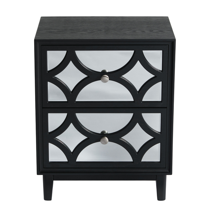 COZAYH HOME Two Drawer Mirror Front Nightstand black/light gray