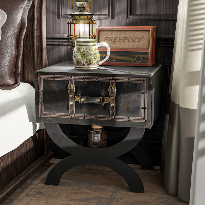 Vintage Faux Leather Trunk End Table