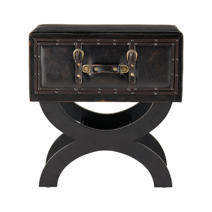 Vintage Faux Leather Trunk End Table