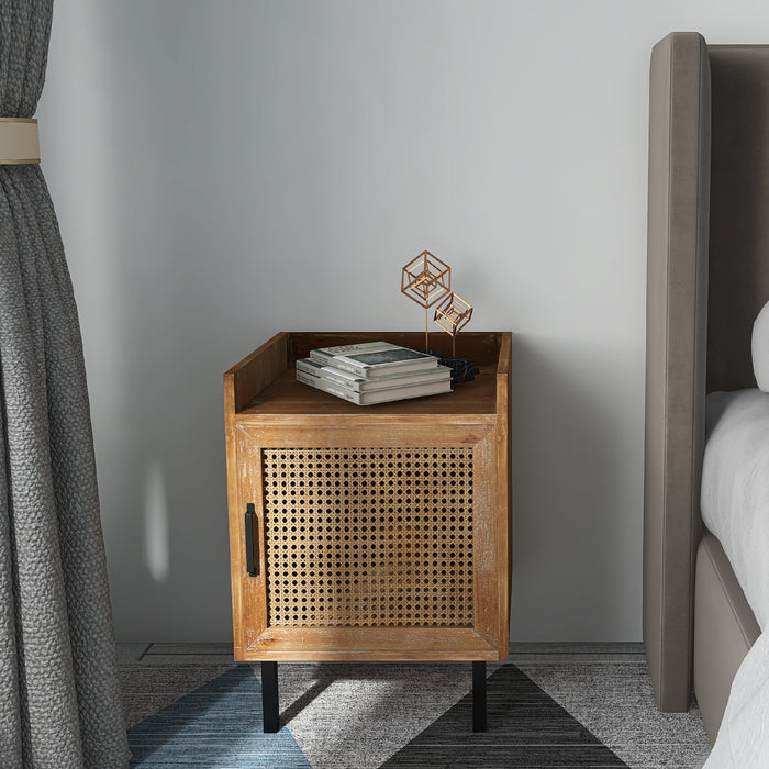 COZAYH HOME Woven Fronts Nightstand with 2 USB Ports