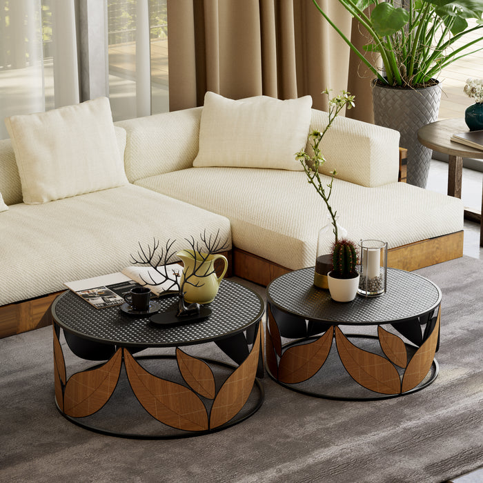 Modern Farmhouse Nesting Coffee Table Set of 2, Round Wood Coffee Table ...