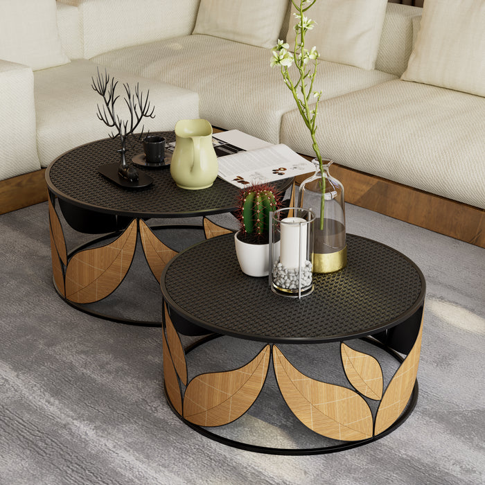 Modern Farmhouse Nesting Coffee Table Set of 2, Round Wood Coffee Table ...