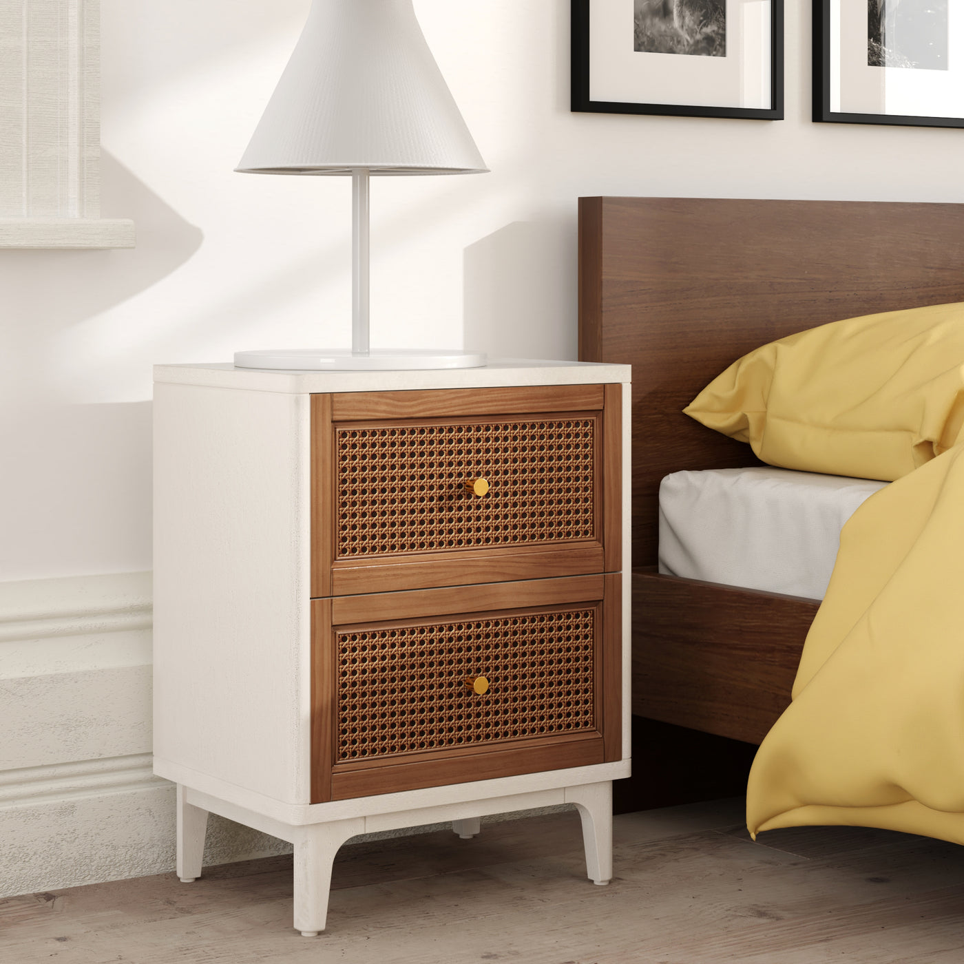 COZAYH FullyAssembled 2Drawer Woven Cane Front Accent Nightstand with