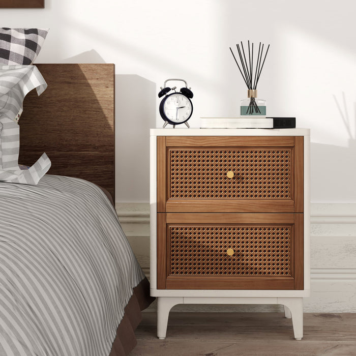 COZAYH HOME 2-Drawer Woven Cane Front Accent Nightstand