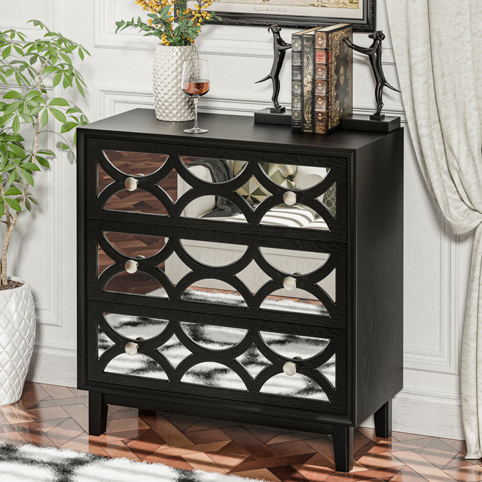 COZAYH Modern Contemporary Dresser, 3-Drawer Front Mirror Nightstand, for Bedroom, Living Room, Entryway, Black/Light Gray — COZAYH HOME COZAYH Modern Contemporary Dresser, 3-Drawer Front Mirror Nightstand, for Bedroom, Living Room, Entryway, Black/Light Gray — COZAYH HOME