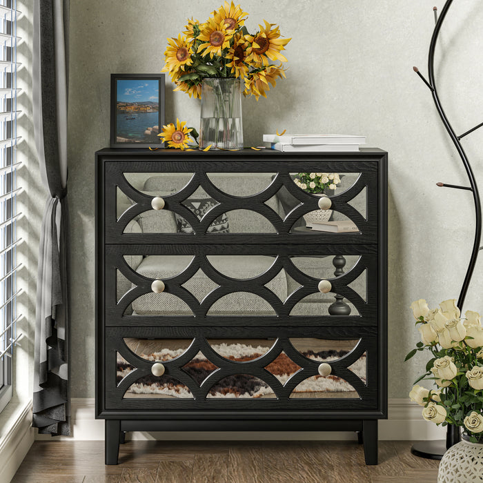 COZAYH Modern Contemporary Dresser, 3-Drawer Front Mirror Nightstand, for Bedroom, Living Room, Entryway, Black/Light Gray — COZAYH HOME COZAYH Modern Contemporary Dresser, 3-Drawer Front Mirror Nightstand, for Bedroom, Living Room, Entryway, Black/Light Gray — COZAYH HOME