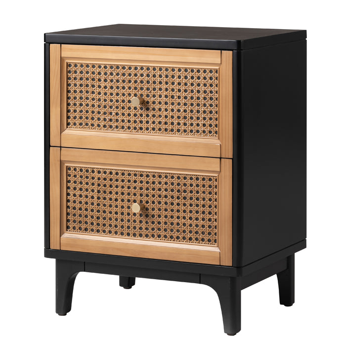 COZAYH HOME 2-Drawer Woven Cane Front Accent Nightstand