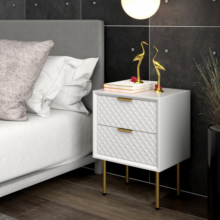 Retro-Inspired Nightstand Contemporary Raised HOME Table, White Modern Drawer COZAYH COZAYH Motif, Spacious Diamond — Side