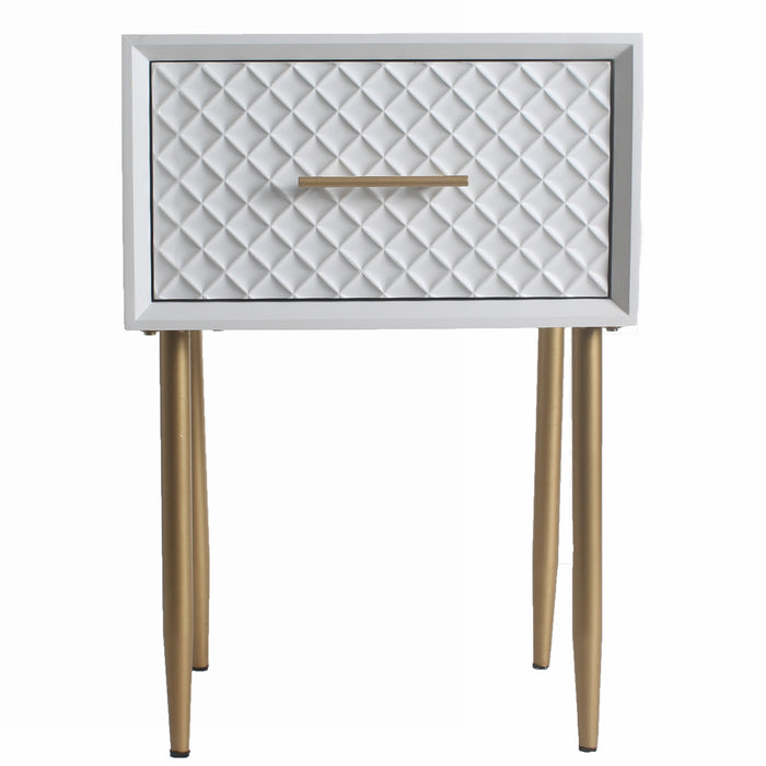 COZAYH HOME Contemporary Nightstand, Retro-Inspired Raised Diamond Motif, White