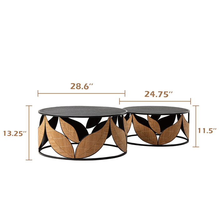 Modern Farmhouse Nesting Coffee Table Set of 2, Round Wood Coffee Table ...
